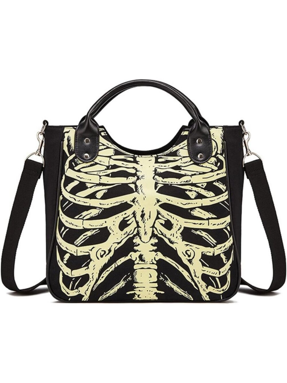Gothic Luminous Skull Backpack | Canvas Crossbody Bag with Zipper & Striped